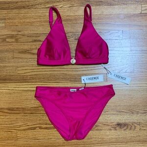 L’AGENCE swimsuit - fushia pink bikini set triangle bathing suit small